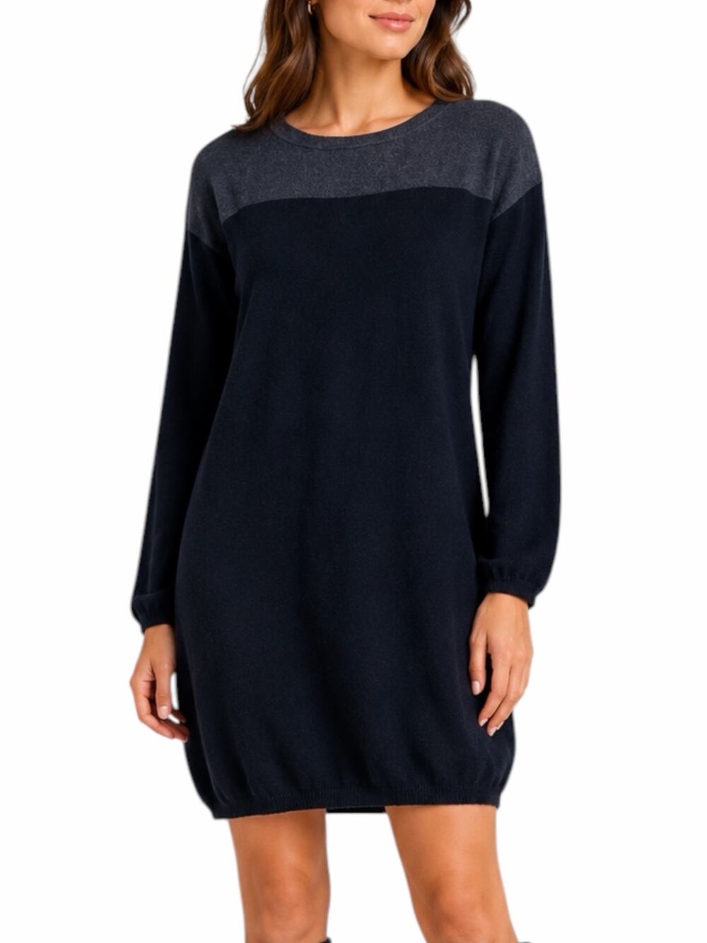 360 Cashmere Colorblock Crew Neck Tunic Sweater Gray Black Size XS